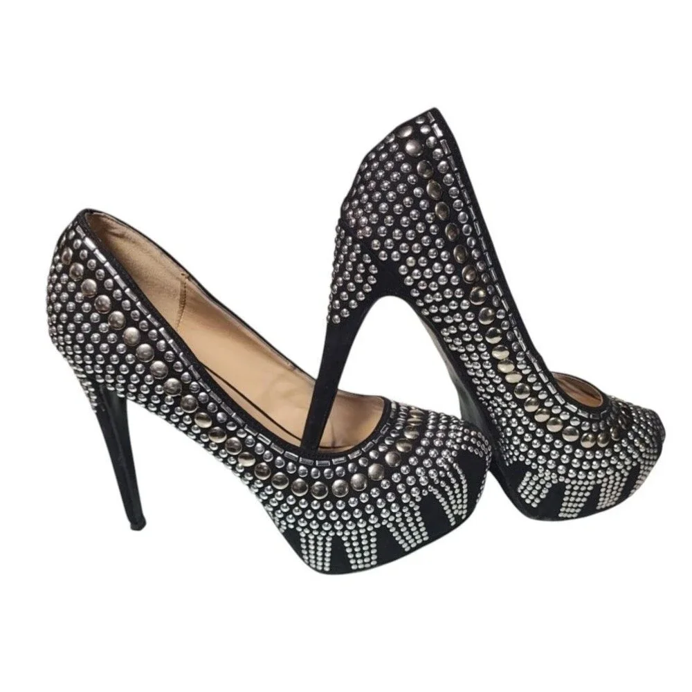 Two Lips 'Studlee' Black Platform Studded Stiletto Pumps Size 9M Clubwear